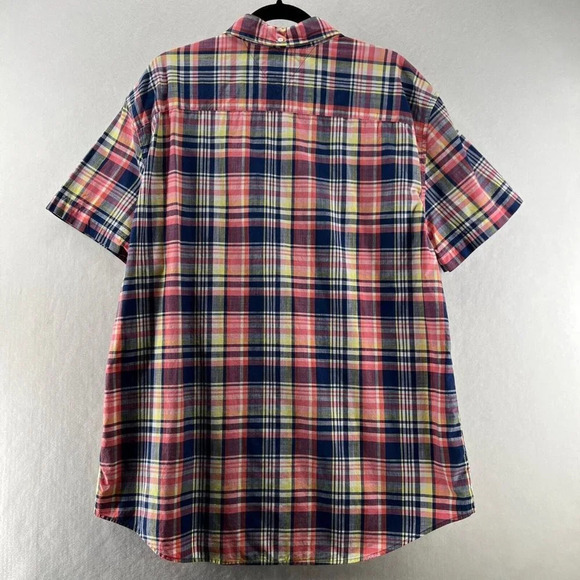Tommy Hilfiger Plaid Shirt Mens Size 2XL Slim Fit Short Sleeve Cotton Red Blue - Picture 2 of 12